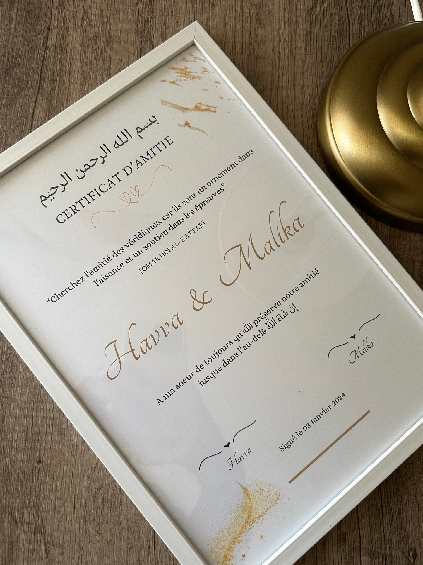 Certificat d’amitié
