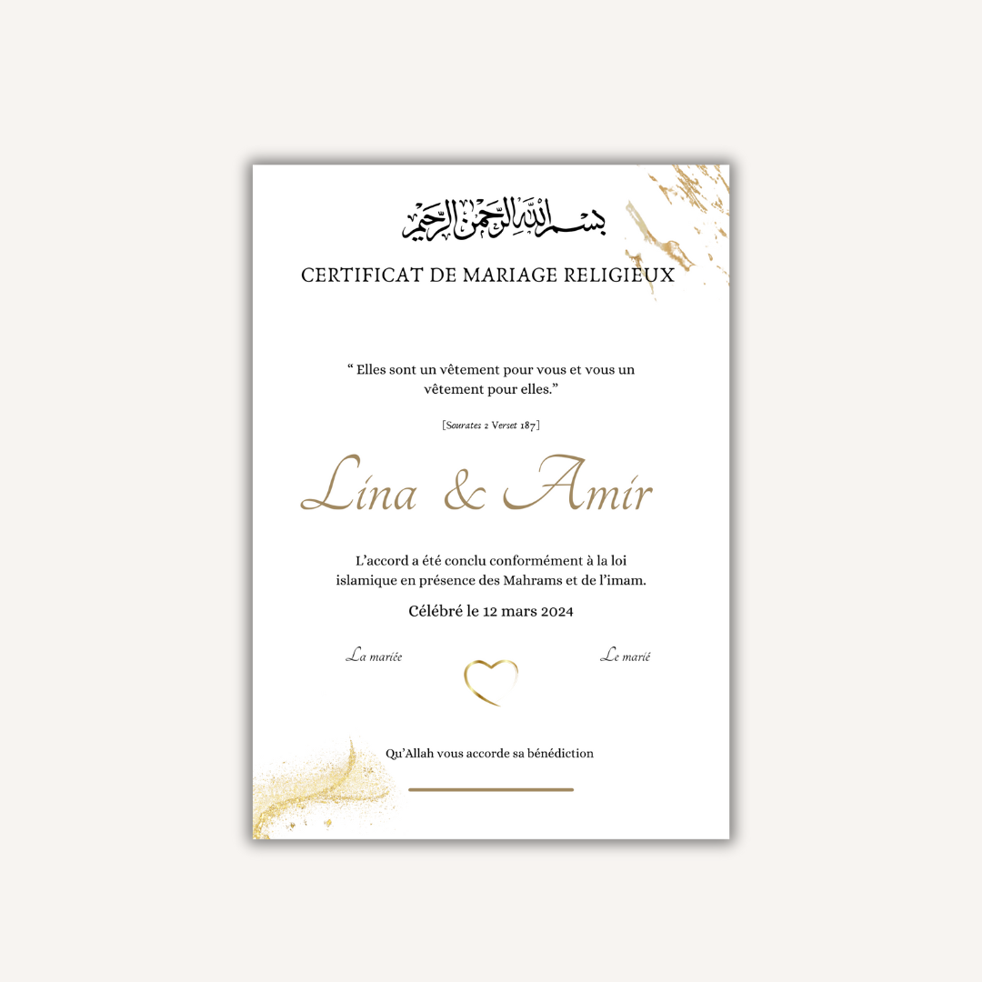 Certificat mariage religieux