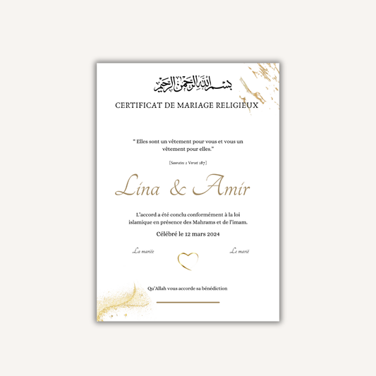 Certificat mariage religieux